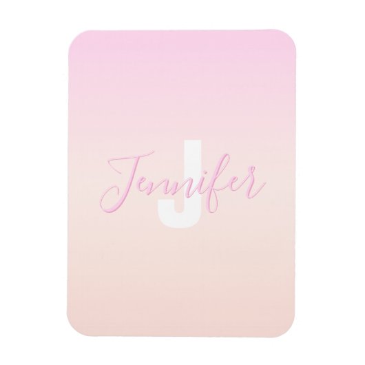 Hellrosa und Pfirsichfarben Ombre Name & Monogramm Magnet (Vertikal)
