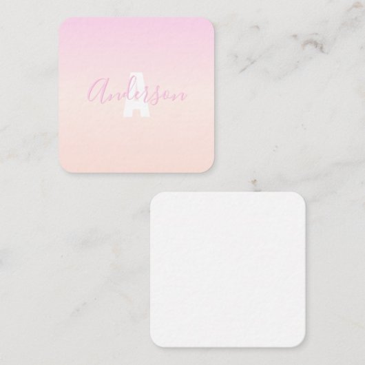 Hellrosa und Pfirsichfarben Ombre Name & Monogramm Mitteilungskarte (Vorne/Hinten)