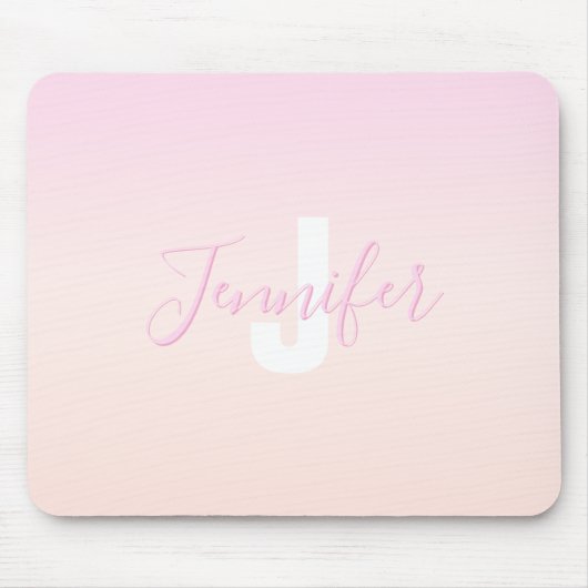 Hellrosa und Pfirsichfarben Ombre Name & Monogramm Mousepad (Vorne)