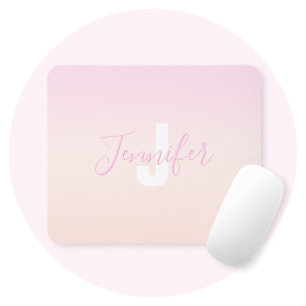 Hellrosa und Pfirsichfarben Ombre Name & Monogramm Mousepad