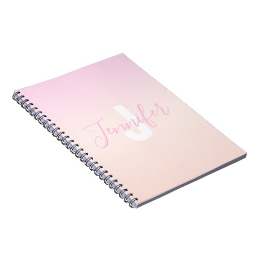 Hellrosa und Pfirsichfarben Ombre Name & Monogramm Notizblock (Rechte Seite)