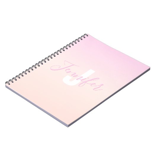 Hellrosa und Pfirsichfarben Ombre Name & Monogramm Notizblock (Linke Seite)