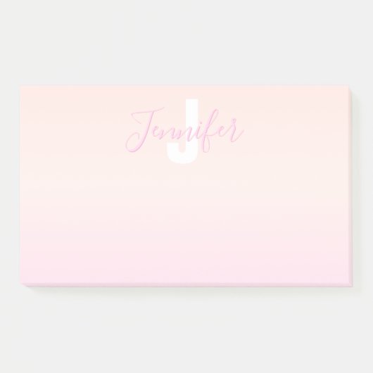 Hellrosa und Pfirsichfarben Ombre Name & Monogramm Post-it Klebezettel (Vorderseite)