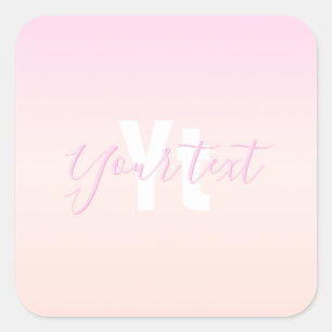 Hellrosa und Pfirsichfarben Ombre Name & Monogramm Quadratischer Aufkleber