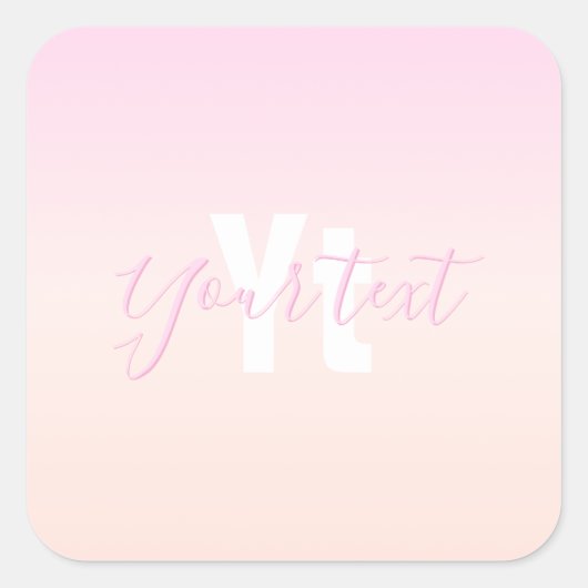 Hellrosa und Pfirsichfarben Ombre Name & Monogramm Quadratischer Aufkleber (Vorderseite)