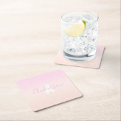 Hellrosa und Pfirsichfarben Ombre Name & Monogramm Rechteckiger Pappuntersetzer (Vor Ort)