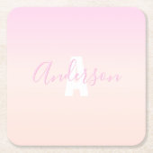 Hellrosa und Pfirsichfarben Ombre Name & Monogramm Rechteckiger Pappuntersetzer (Vorderseite)