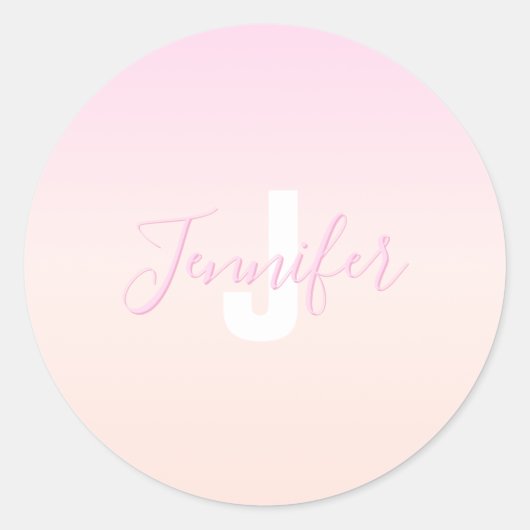 Hellrosa und Pfirsichfarben Ombre Name & Monogramm Runder Aufkleber (Vorderseite)