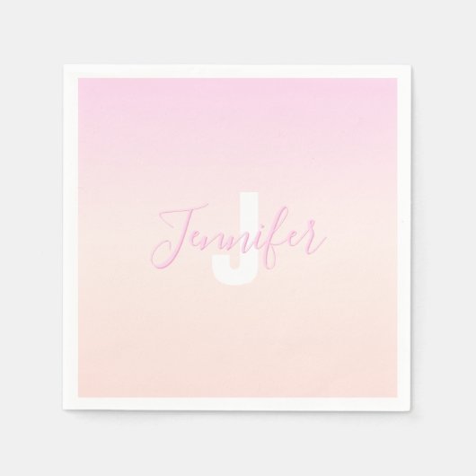 Hellrosa und Pfirsichfarben Ombre Name & Monogramm Serviette (Vorderseite)