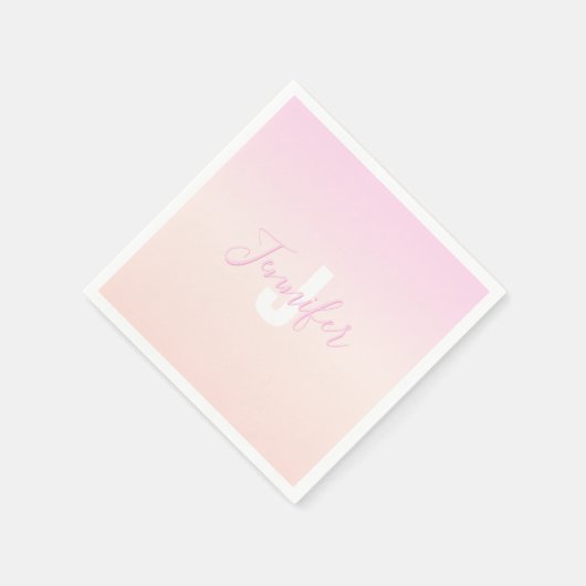 Hellrosa und Pfirsichfarben Ombre Name & Monogramm Serviette (Ecke)