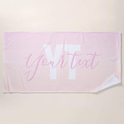 Hellrosa und Pfirsichfarben Ombre Name & Monogramm Strandtuch (Vorderseite)