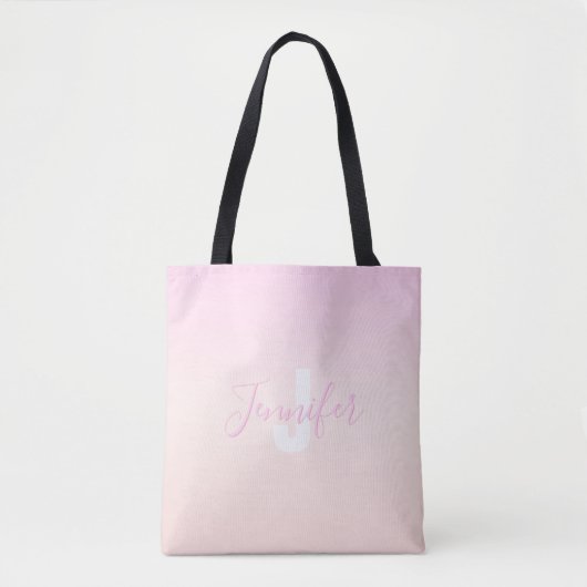 Hellrosa und Pfirsichfarben Ombre Name & Monogramm Tasche (Vorderseite)