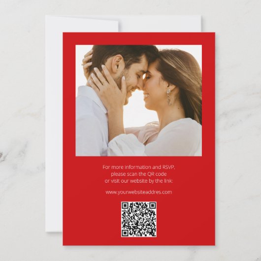Hellrosa und Red QR Code Foto Hochzeit Einladung (Rückseite)