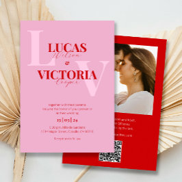 Hellrosa und Red QR Code Foto Hochzeit Einladung