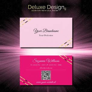 Hellrosa und Rosa mit goldenen Linien QR-Code Visitenkarte