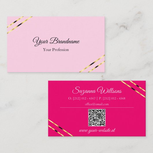 Hellrosa und Rosa mit goldenen Linien QR-Code Visitenkarte (Vorne/Hinten)
