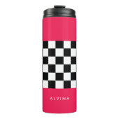 Hellrosa und Schachbrett Thermosbecher (Vorderseite)