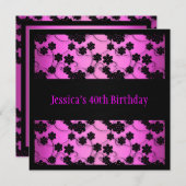 Hellrosa und schwarze Blume 40. Geburtstag Einladung (Vorne/Hinten)