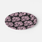 Hellrosa und schwarze Damaske Chic Elegantes Party Pappteller (Schrägansicht)