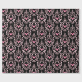 Hellrosa und schwarze Fledermäuse Damask Halloween Geschenkpapier (Flach)