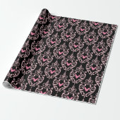 Hellrosa und schwarze Fledermäuse Damask Halloween Geschenkpapier (Ungerollt)