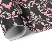 Hellrosa und schwarze Fledermäuse Damask Halloween Geschenkpapier (Rolleneckpunkt)