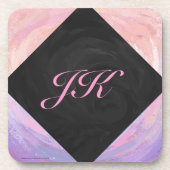 Hellrosa und schwarze Monogramm Getränkeuntersetzer (Vorderseite)
