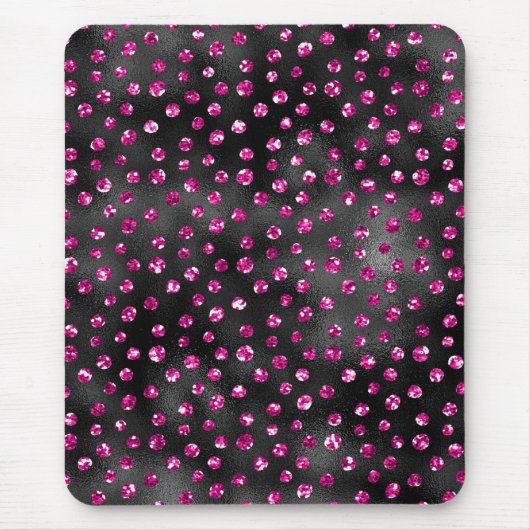 Hellrosa und schwarzes Glam Polka Dot Print Mousepad (Vorne)