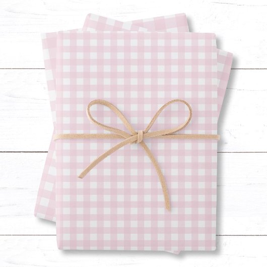 Hellrosa und Weiß Gingham Geschenkpapier Set