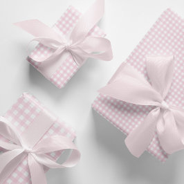 Hellrosa und Weiß Gingham Geschenkpapier Set