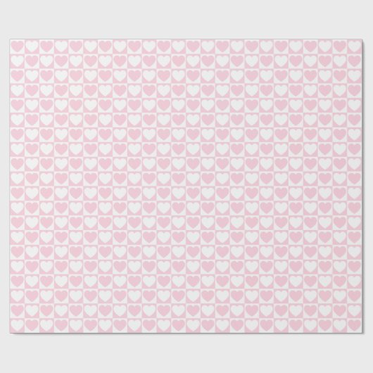 Hellrosa und weiß kariertes Muster mit Herz Geschenkpapier (Flach)