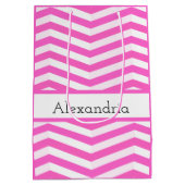 Hellrosa und weiß Zickzack Streifen Mittlere Geschenktüte (Rückseite)