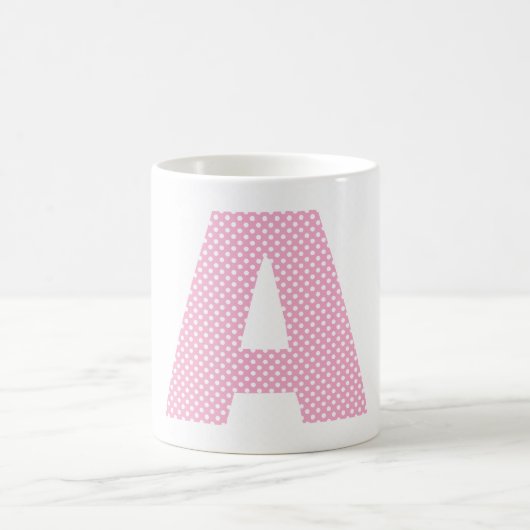 Hellrosa und weiße Polka Dot Fett Monogramm Kaffeetasse (Mittel)
