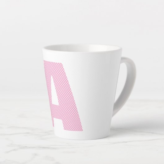 Hellrosa und weiße Polka Dot Fett Monogramm Milchtasse (Rechte Ecke)