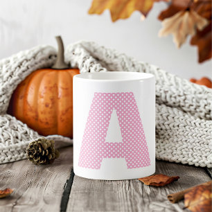 Hellrosa und Weiße Tupfen Fettschrift-Monogramm Kaffeetasse