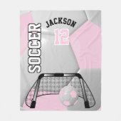 Hellrosa und weißer Fußballball mit DIY-Text Fleecedecke (Vorderseite)