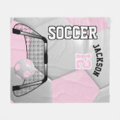 Hellrosa und weißer Fußballball mit DIY-Text Fleecedecke (Vorderseite (Horizontal))