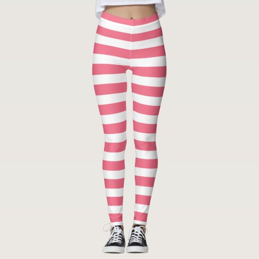 Hellrosa und weißer Streifen Leggings (Vorderseite)