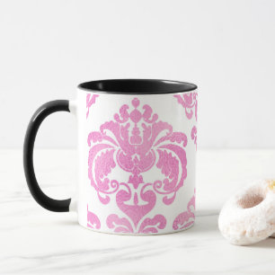 Hellrosa und weißes elegantes Chic-Damaskus-Muster Tasse