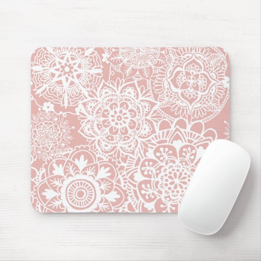Hellrosa und weißes Mandala-Muster Mousepad (Mit Mouse)