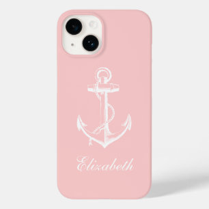 Hellrosa Vintage-Anker-Monogramm Case-Mate iPhone 14 Hülle