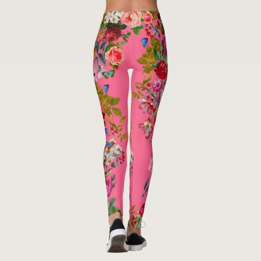 Hellrosa Vintage Rose Garten Leggings (Rückseite)