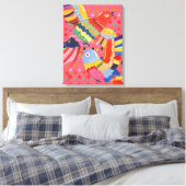 Hellrosa Vögel, farbenfrohe Abstrakte Folklorekuns Leinwanddruck (Insitu (Schlafzimmer))