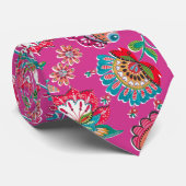 Hellrosa Volkskunst Blumenmuster Hochzeit Krawatte (Gerollt)