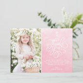 Hellrosa Wasserfarbe Erste heilige Kommune Dankeskarte (Stehend Vorderseite)