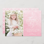 Hellrosa Wasserfarbe Erste heilige Kommune Dankeskarte (Vorne/Hinten)