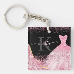 Hellrosa Wasserfarbe Glitter Kleid Monogramm Schlüsselanhänger