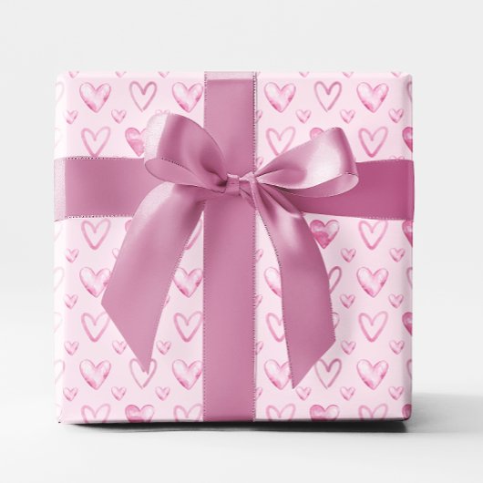 Hellrosa Wasserfarbe-Herzen Geschenkpapier