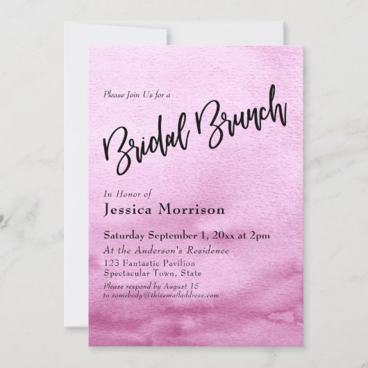 Hellrosa Wasserfarbe Ombre Bridal Brunch Einladung (Vorderseite)