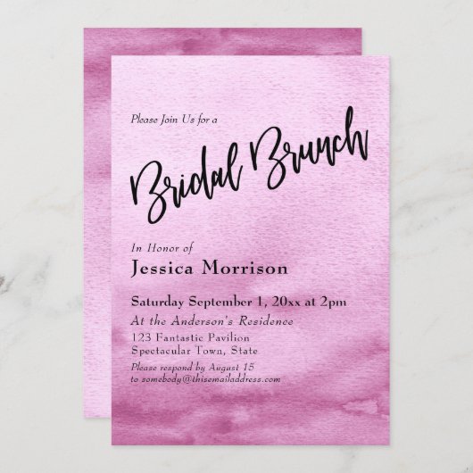 Hellrosa Wasserfarbe Ombre Bridal Brunch Einladung (Vorne/Hinten)